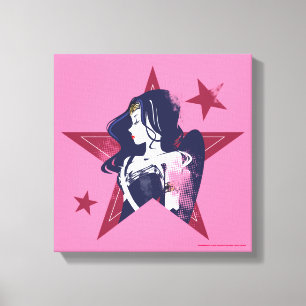 Justice League   Wonder Woman & Stars Pop Art Canvas Print