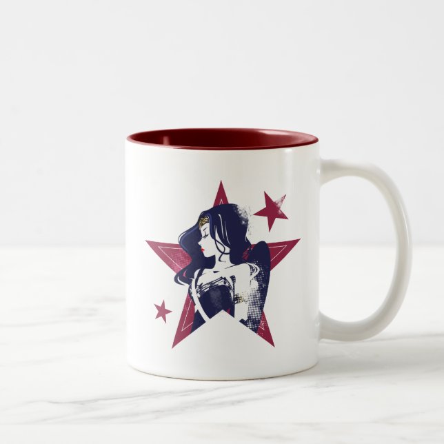 Justice League | Wonder Woman & Stars Pop Art Two-Tone Coffee Mug (Right)