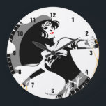 Justice League | Wonder Woman With Lasso Pop Art Large Clock<br><div class="desc">Check out this stylised drawing of Justice League's Wonder Woman with her lasso. This black and white silhouette pose is offset by her iconic red lipstick and gold lasso.</div>