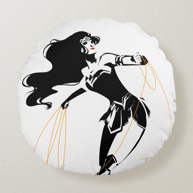 Justice League | Wonder Woman With Lasso Pop Art Round Cushion (Front)