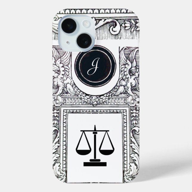 JUSTICE LEGAL OFFICE,ATTORNEY Monogram Black White Case-Mate iPhone Case (Back)