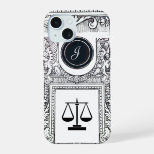 JUSTICE LEGAL OFFICE,ATTORNEY Monogram Black White iPhone 15 Case