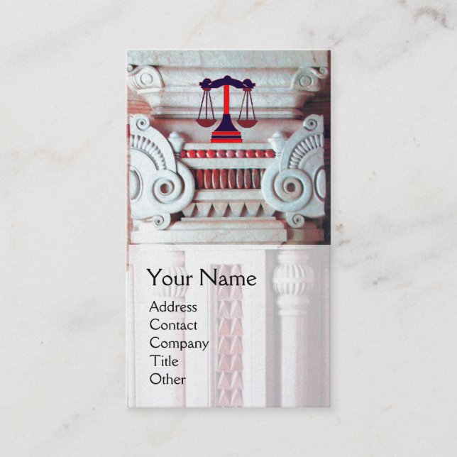 JUSTICE LEGAL OFFICE,ATTORNEY Monogram Red White Business Card (Front)