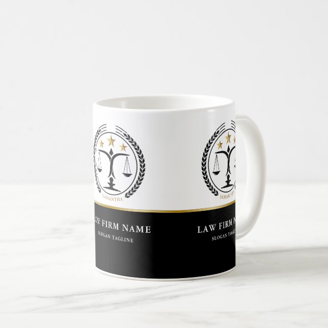 Justice Logo Black White Gold Coffee Mug (Front Right)