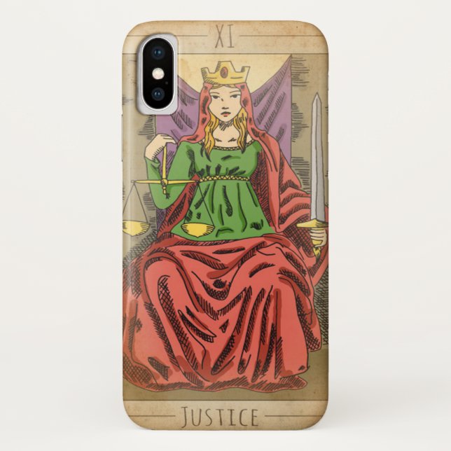 Justice major arcana tarot card scales distressed  Case-Mate iPhone case (Back)