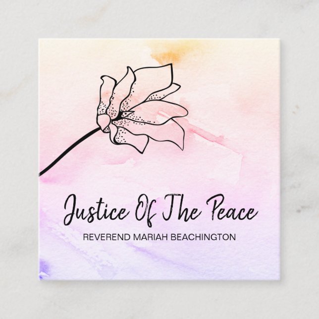 *~* JUSTICE OF THE PEACE - Black Drawing Flower Square Business Card (Front)