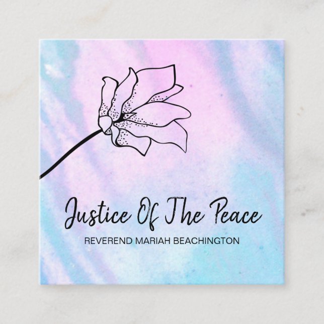 *~* JUSTICE OF THE PEACE -  Flower Pink Turuqoise Square Business Card (Front)