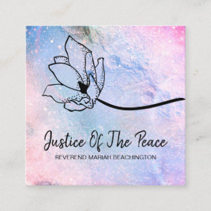 *~* JUSTICE OF THE PEACE Moon Crater Blue Pink Square Business Card