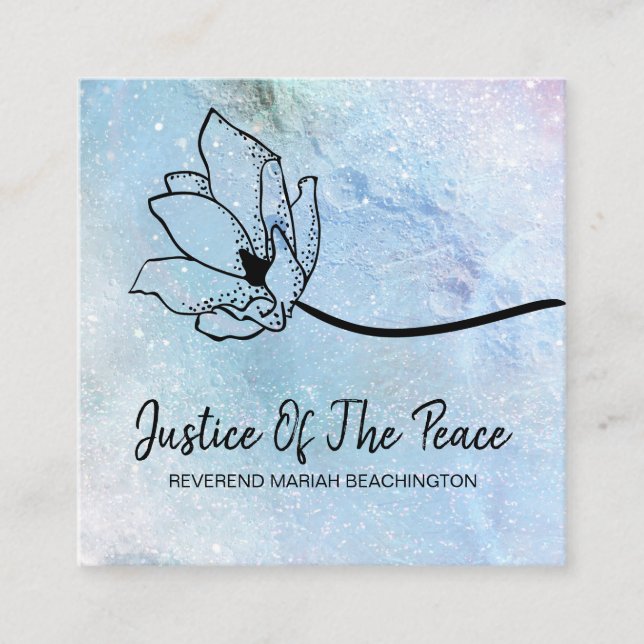 *~* JUSTICE OF THE PEACE  Moon Crater Floral Blue Square Business Card (Front)