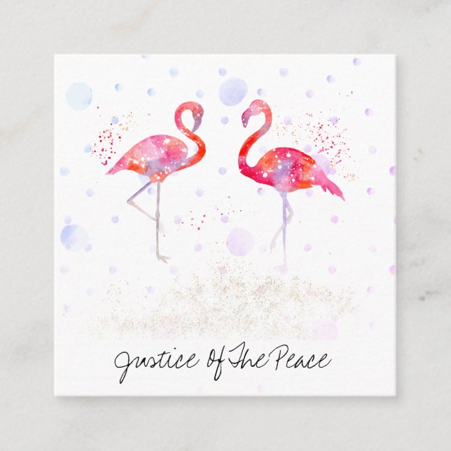 *~* JUSTICE OF THE PEACE - Weddings Two Flamingos Square Business Card (Front)