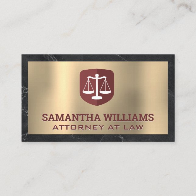 Justice Scale | Gold and Marble Business Card (Front)