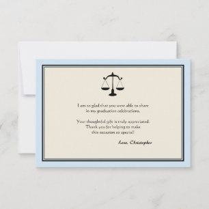 Justice Scale Graduation Blue Thank You Note Card