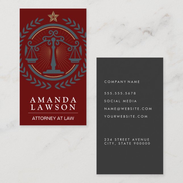 Justice Scales | Attorney Law Logo Business Card (Front/Back)
