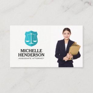 Justice Scales   Business Woman Holding Folders Business Card
