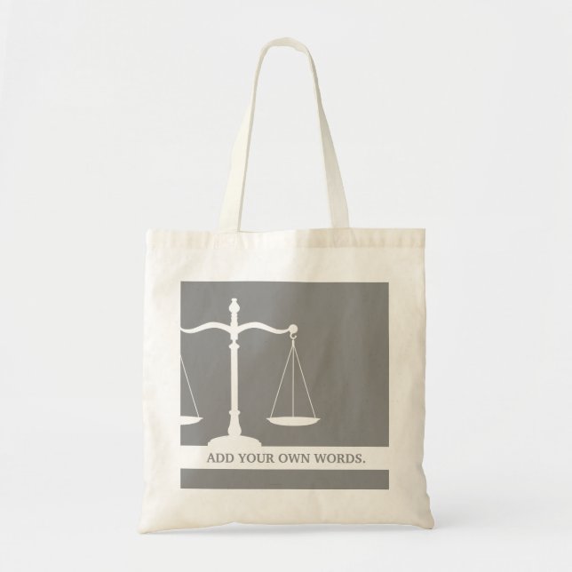 Justice Scales Custom Text Law Themed Tote Bag (Front)