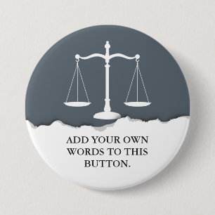 Justice Scales Custom Text Lawyer 7.5 Cm Round Badge