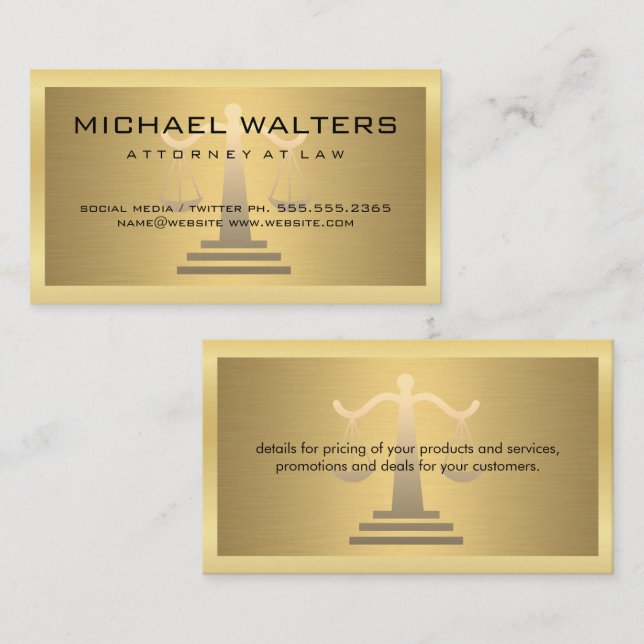 Justice Scales / Gold Metallic / Gold Border  Business Card (Front/Back)
