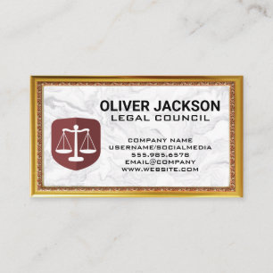 Justice Scales Logo   Marble Gold Antique Frame Business Card