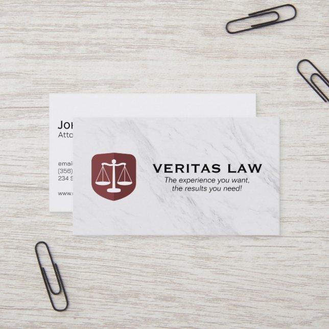 Justice Scales | Marble Background | Legal Business Card (Front/Back In Situ)