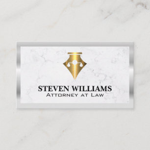 Justice Scales   Marble   Gold Pen Logo Business Card