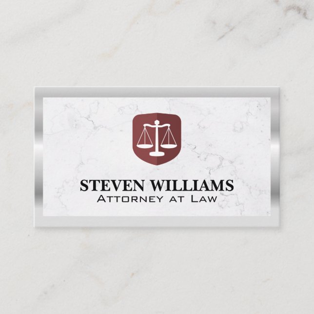 Justice Scales | Marble | Metal Border Business Card (Front)