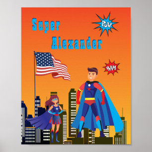 Justice Superhero USA CUSTOM Colourful Flying Poster