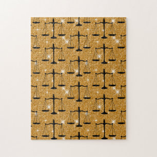 Justice Symbol Balanced Scales Golden Glitter Jigsaw Puzzle