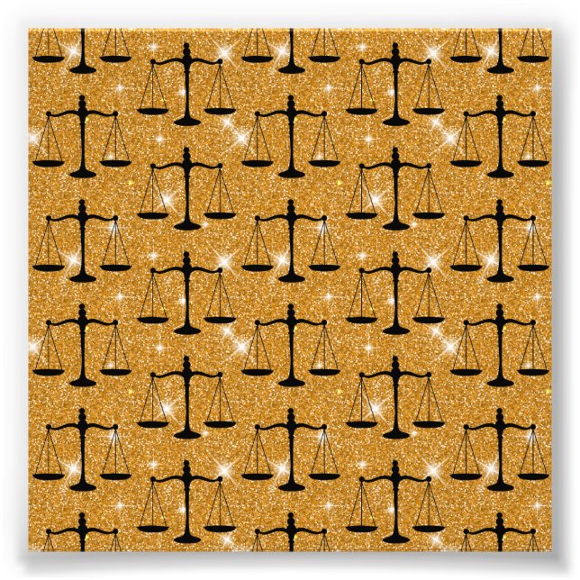 Justice Symbol Balanced Scales Golden Glitter Photo Print (Front)