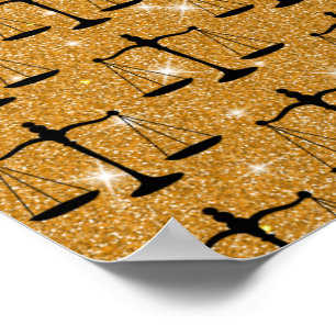Justice Symbol Balanced Scales Golden Glitter Poster