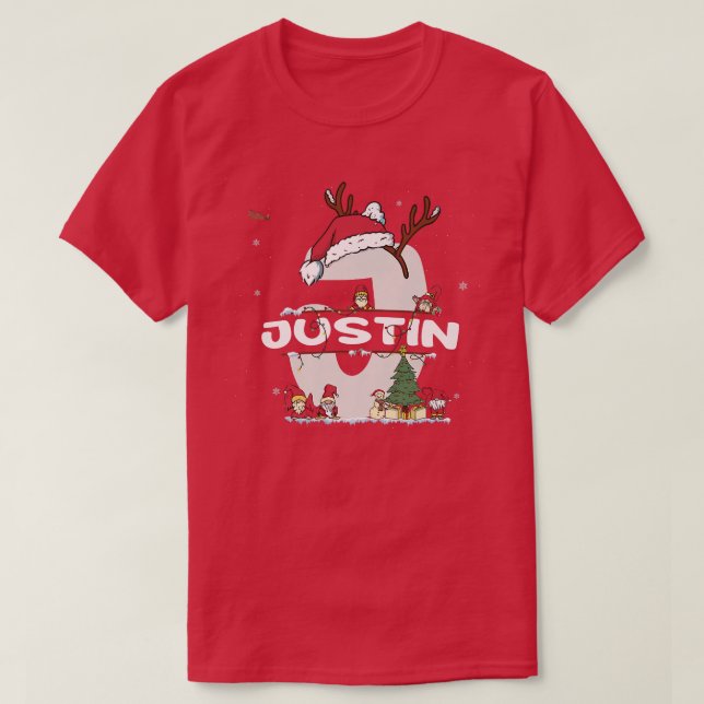 Justin Christmasw Justin Name for funny Xmas  T-Shirt (Design Front)
