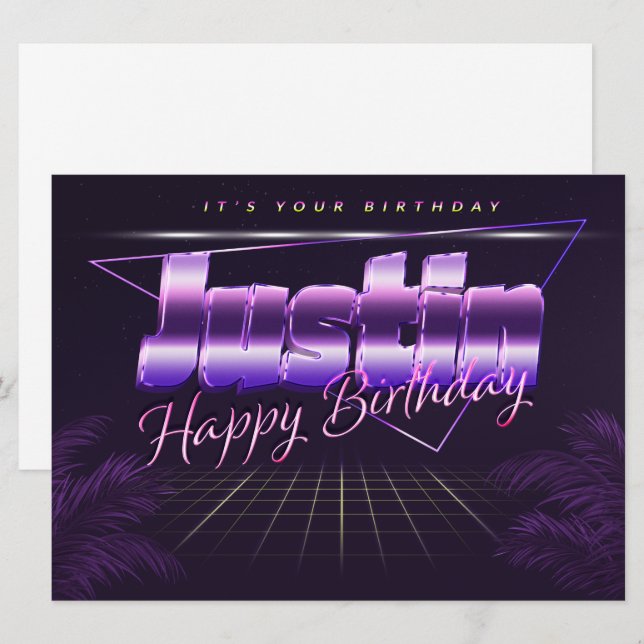 Justin Name First name pura retro card Birthday (Front/Back)