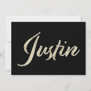 Justin Name white gold Handwriting Card