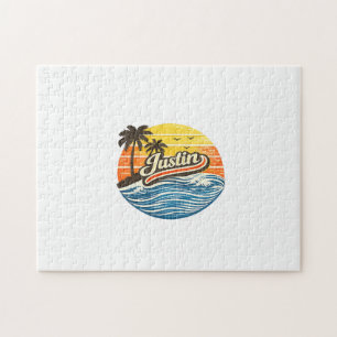 Justin Retro Sunset Name Design Jigsaw Puzzle