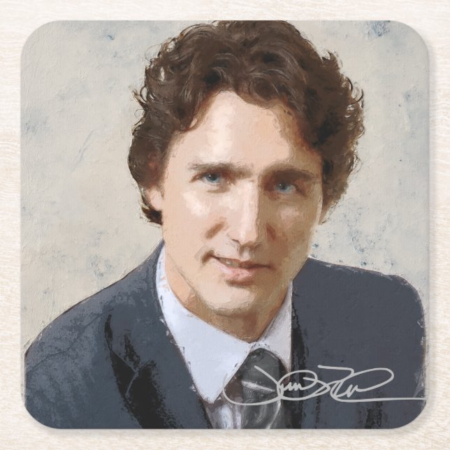 Justin Trudeau Square Paper Coaster (Front)