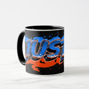 Justin Vorname Name Graffiti blue orange Tasse Mug