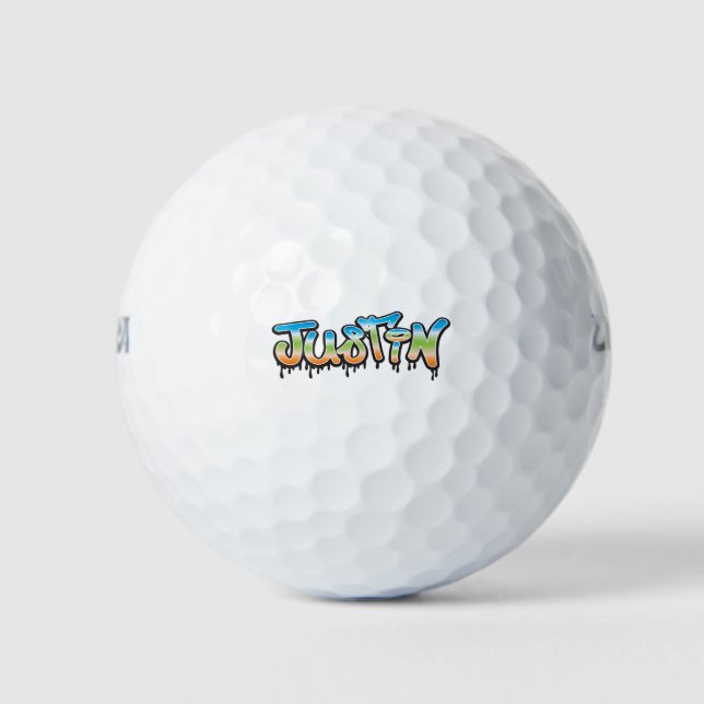 Justin Your Name graffiti Golf Balls (Front)