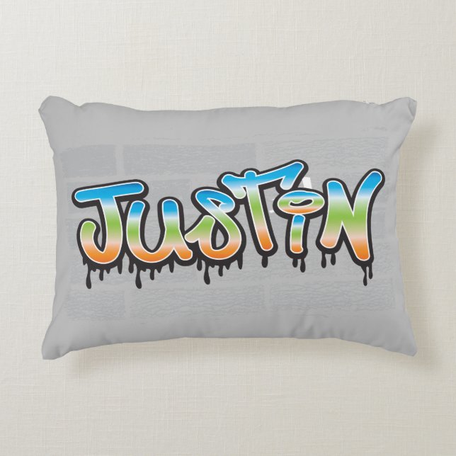 Justin Your Name graffiti Logo Brick Wall Paint Decorative Cushion (Front)