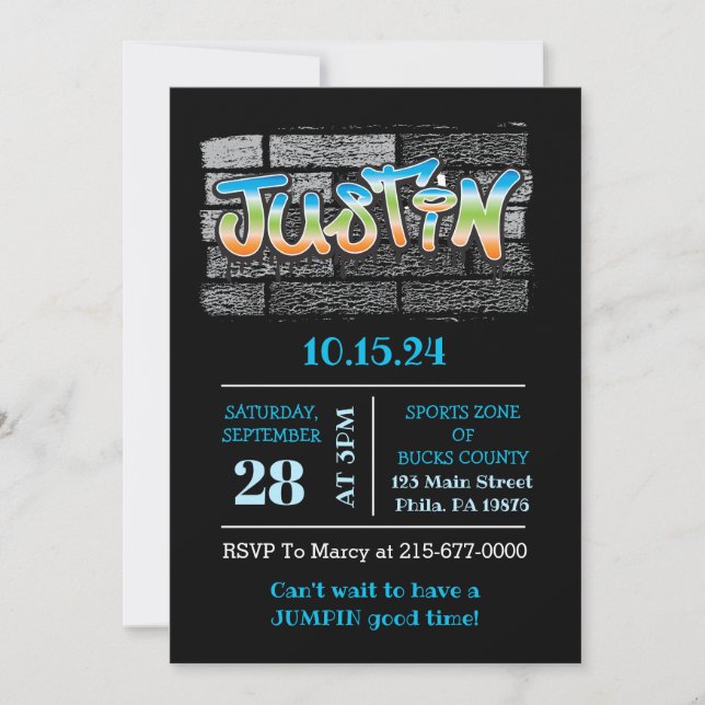Justin Your Name graffiti Logo Brick Wall Paint Invitation (Front)