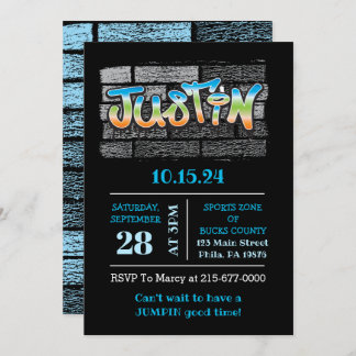 Justin Your Name graffiti Logo Brick Wall Paint Invitation