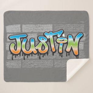 Justin Your Name graffiti Logo Brick Wall Paint Sherpa Blanket