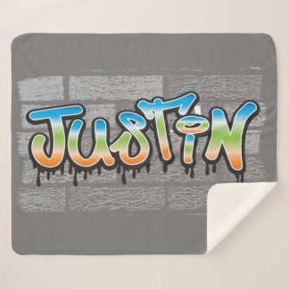 Justin Your Name graffiti Logo Brick Wall Paint Sherpa Blanket