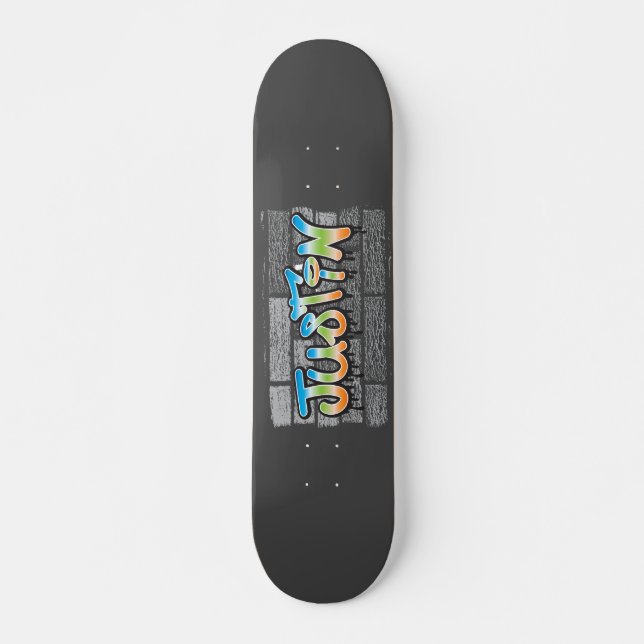 Justin Your Name graffiti Logo Brick Wall Paint Skateboard (Front)