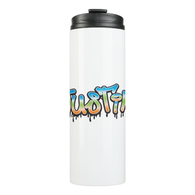 Justin Your Name graffiti Thermal Tumbler (Front)