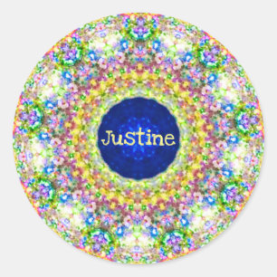 JUSTINE ~ Sweet Floral Pattern ~ Personalised ~ Classic Round Sticker