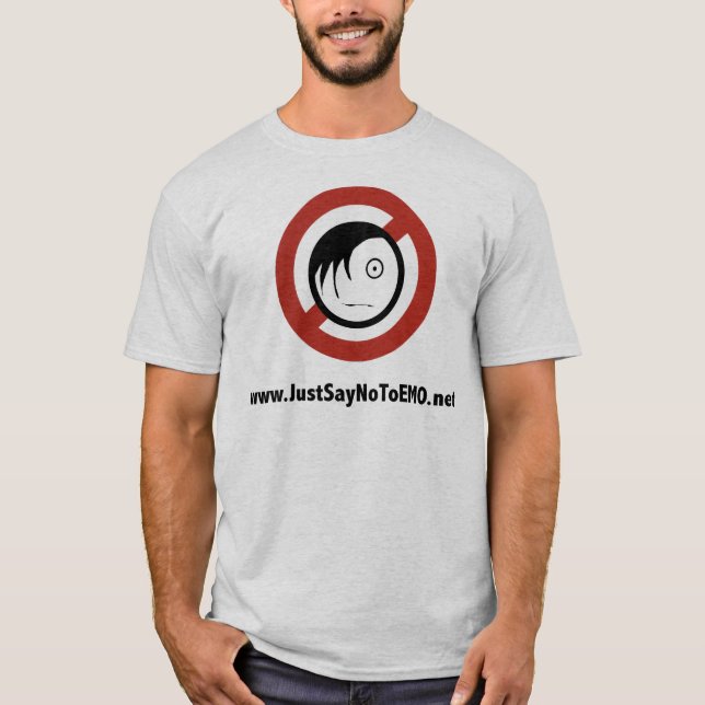 JustSayNoToEMO.net on grey T-Shirt (Front)