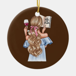Justt one more Chapter Cute Girl Reading Book Ceramic Tree Decoration