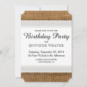 Jute and Lace Birthday Party Invites