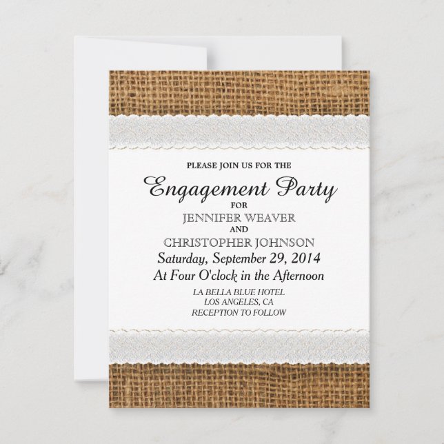 Jute and Lace Engagement Party Invitations (Front)
