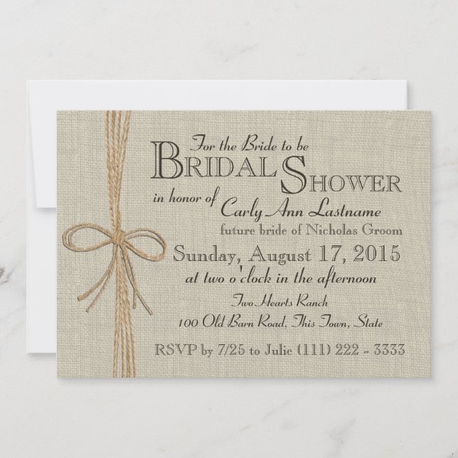 Jute Bow and Burlap Bridal Shower Invitation (Front)