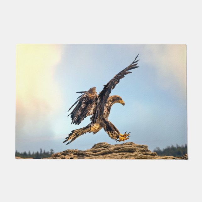 Juvenile Bald Eagle practicing its landing skills. Doormat (Front)